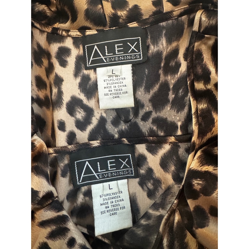 Vintage 90s Y2K Alex Evenings Glam Mob Wife Leopard Print Ruffle Jacket Set L - Picture 3 of 8